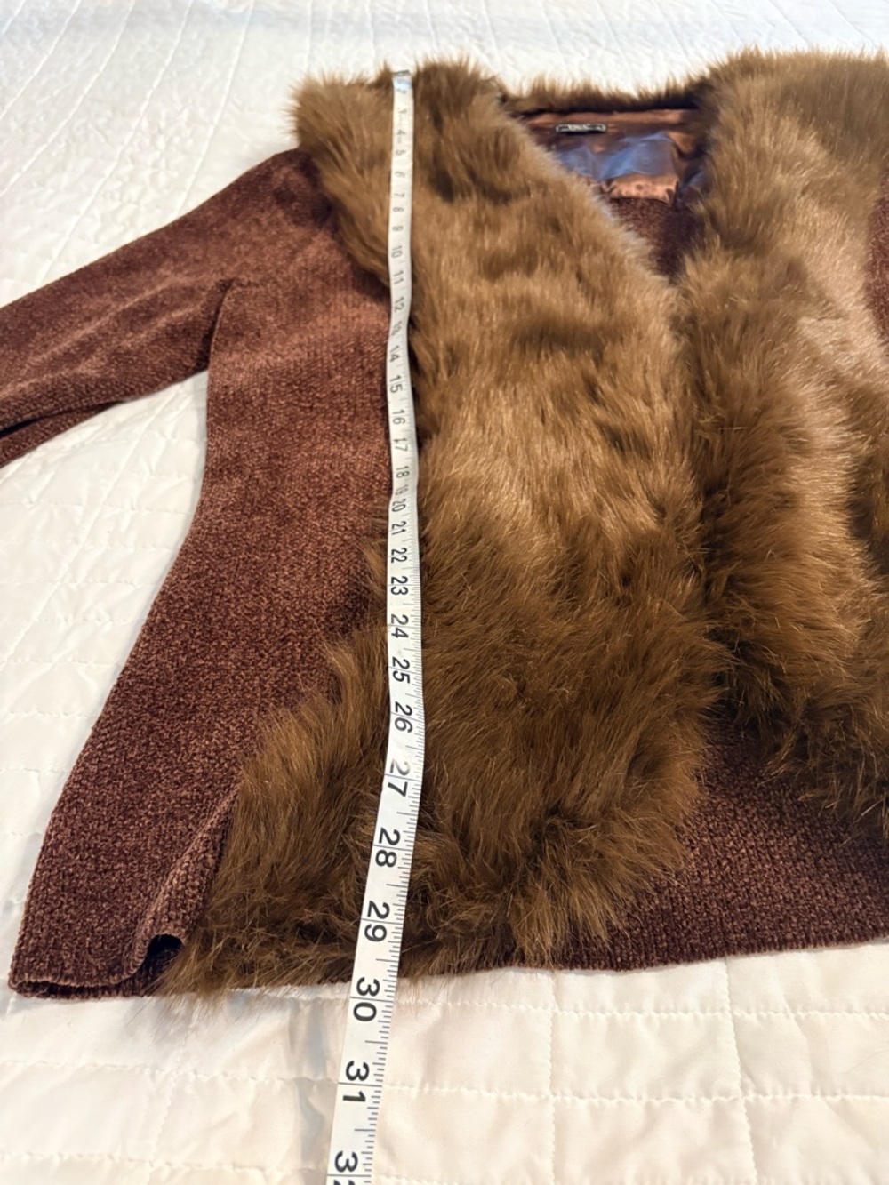 Brown Faux Fur Trim Cardigan Teddy Jacket– Size 2X – Like New - Picture 5 of 8
